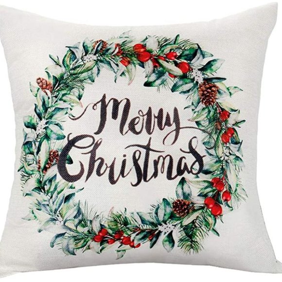 4 Farmhouse Christmas Throw Pillow Covers 18"x18" Linen Let It Snow Farm Fresh - Picture 9 of 11